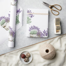 Vintage Rustic Lavendel Vit Inpackningspapper