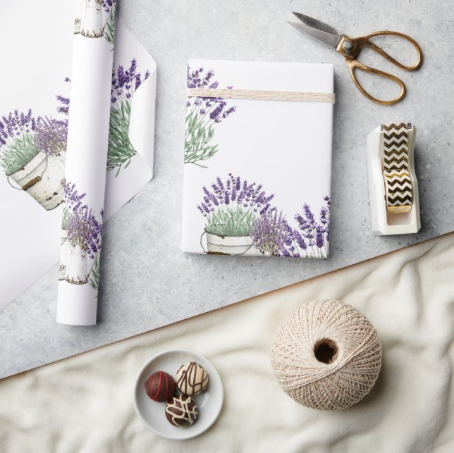 Vintage Rustic Lavendel Vit Inpackningspapper Presentpapper (Hantverk)