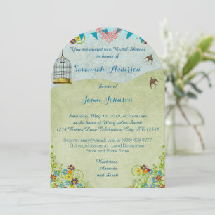 Vintage Rustic Möhippa Birdcage Bunting Inbjudningar