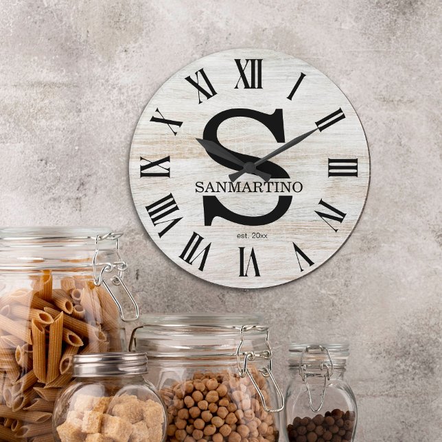 Vintage Rustic Monogram amily Name Stor Klocka (Skapare uppladdad)