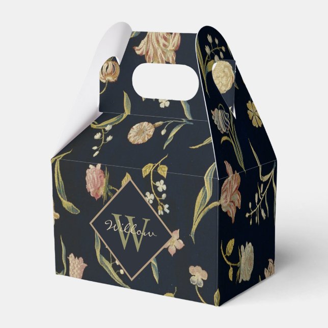 Vintage Rustic Monogram Blommigt Matta Mönster Presentaskar (Framsidan Sidan)