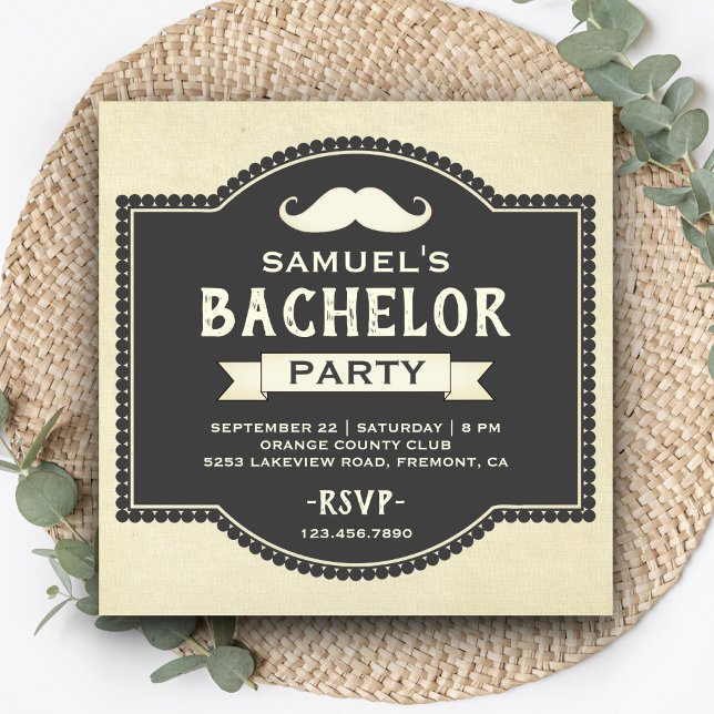 Vintage Rustic Mustache Bachelor Party-inbjudan Inbjudningar (Skapare uppladdad)