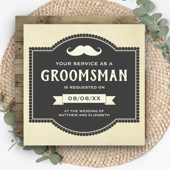 Vintage Rustic Mustache Groomsman-begäran Inbjudningar (Skapare uppladdad)