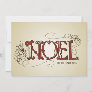 VINTAGE RUSTIC NOEL TYPOGRAPHY CHRISTMAS FLAT CARD JULKORT