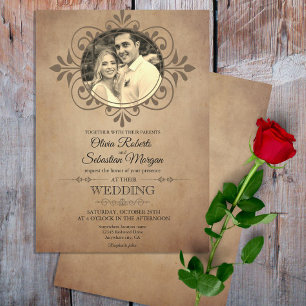 Vintage Rustic Old Parchment Victorian Bröllop Inbjudningar