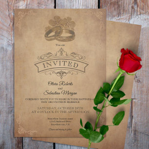 Vintage Rustic Old Parchment Victorian Bröllop Inbjudningar