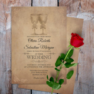 Vintage Rustic Old Parchment Victorian Bröllop Inbjudningar