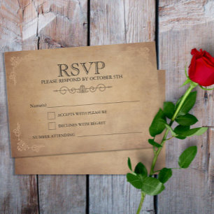 Vintage Rustic Old Parchment Victorian Bröllop OSA Kort