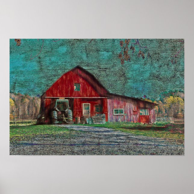 Vintage Rustic Old Red Teal Struktur Barn Poster (Framsidan)