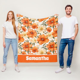 Vintage Rustic Orange - höstblommor Mönster Fleecefilt