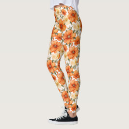 Vintage Rustic Orange - höstblommor Mönster Leggings