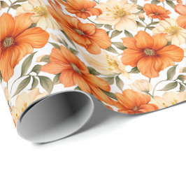 Vintage Rustic Orange - höstblommor Mönster Presentpapper