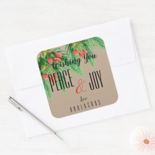 Vintage Rustic Peace and Joy jul Sticker Fyrkantigt Klistermärke