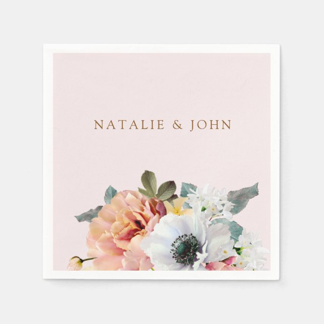 Vintage Rustic Peach Blommigt Förlovningsfest Pappersservett (Framsidan)