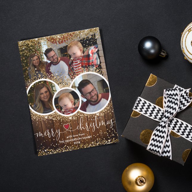 Vintage Rustic Photo Collage Julgårm Julkort (Skapare uppladdad)