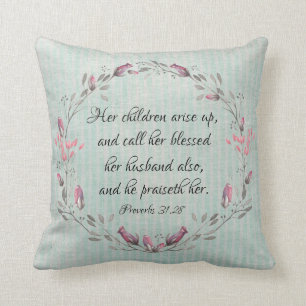 Vintage Rustic Proverbs 31.28 KJV Bible Verse Kudde