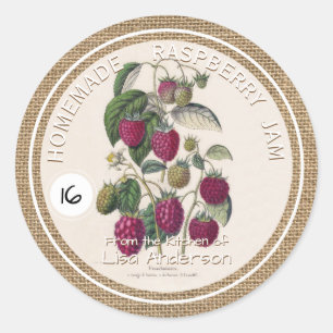 Vintage Rustic Raspberry Sylt anpassningsbar etike Runt Klistermärke