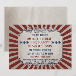 Vintage Rustic Red and Blue Memorial Day Birthday Inbjudningar