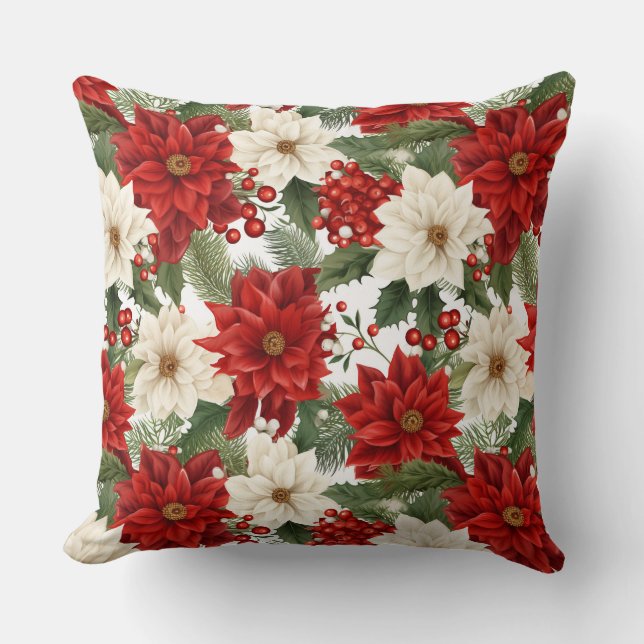 Vintage Rustic Red jul Flowers Löv Kudde (Framsida)
