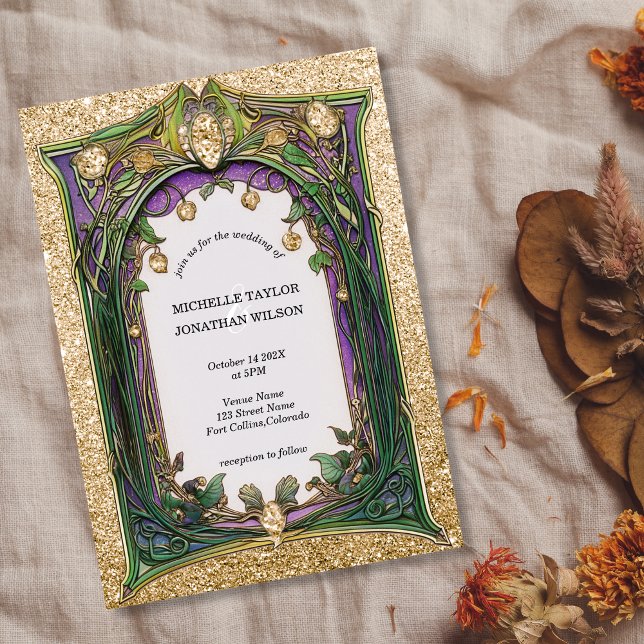 Vintage Rustic Retro Art nouveau botaniska Blommig Inbjudningar (Skapare uppladdad)