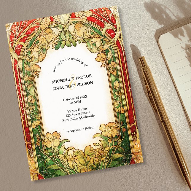 Vintage Rustic Retro Art nouveau botaniska Blommig Inbjudningar (Skapare uppladdad)