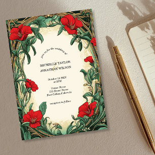 Vintage Rustic Retro Art nouveau botaniska Blommig Inbjudningar