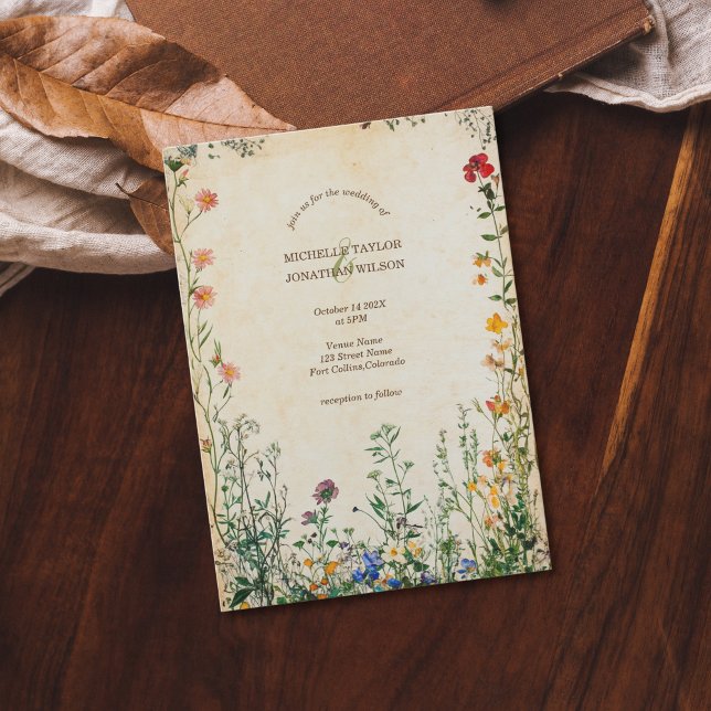 Vintage Rustic Retro Meadow Wildblomma Inbjudningar (vintage wildflower wedding)