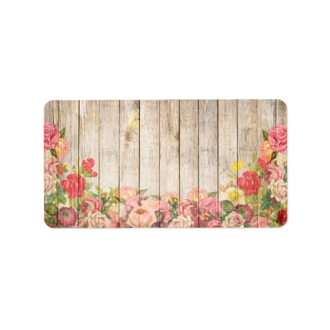Vintage Rustic Romantic Ro Wood Adressetikett (Framsidan)