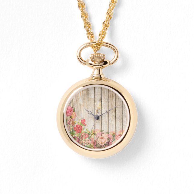 Vintage Rustic Romantic Ro Wood Armbandsur (Framsida)