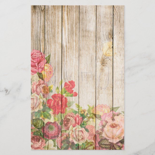 Vintage Rustic Romantic Ro Wood Brevpapper (Framsida)