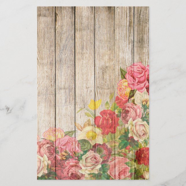 Vintage Rustic Romantic Ro Wood Brevpapper (Framsida)