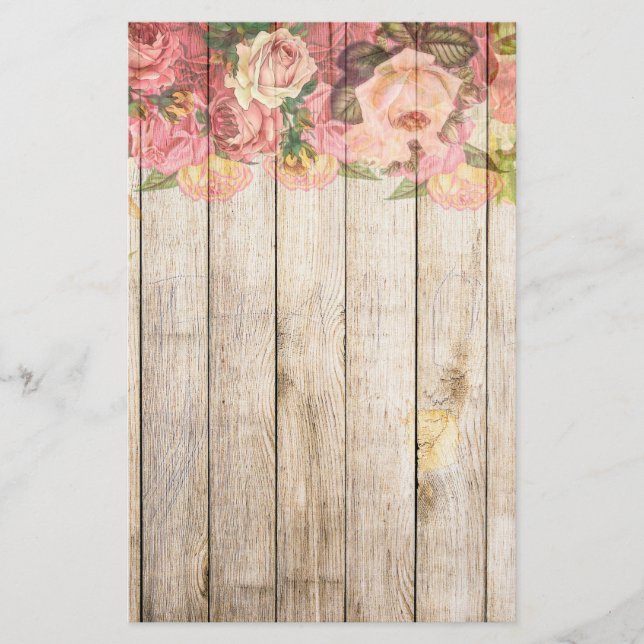 Vintage Rustic Romantic Ro Wood Brevpapper (Framsida)
