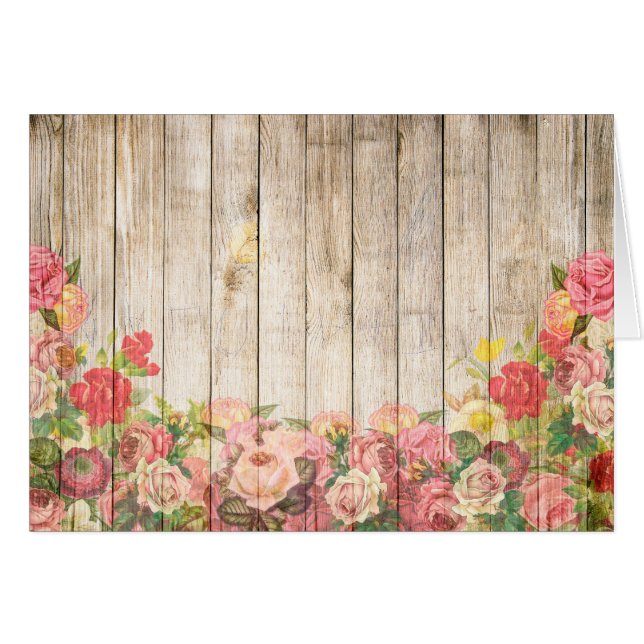 Vintage Rustic Romantic Ro Wood Hälsningskort (Framsidan Horizontal)
