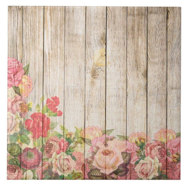 Vintage Rustic Romantic Ro Wood Kakelplatta (Framsidan)