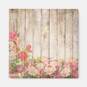 Vintage Rustic Romantic Ro Wood Magnet
