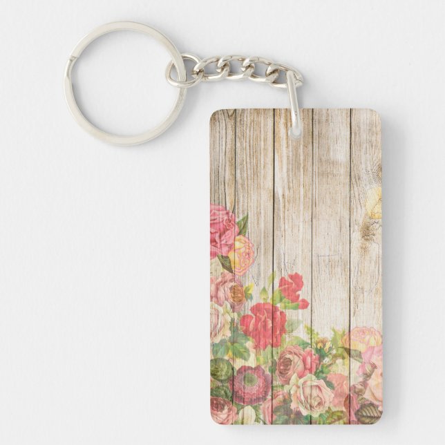 Vintage Rustic Romantic Ro Wood Nyckelring (Framsidan)