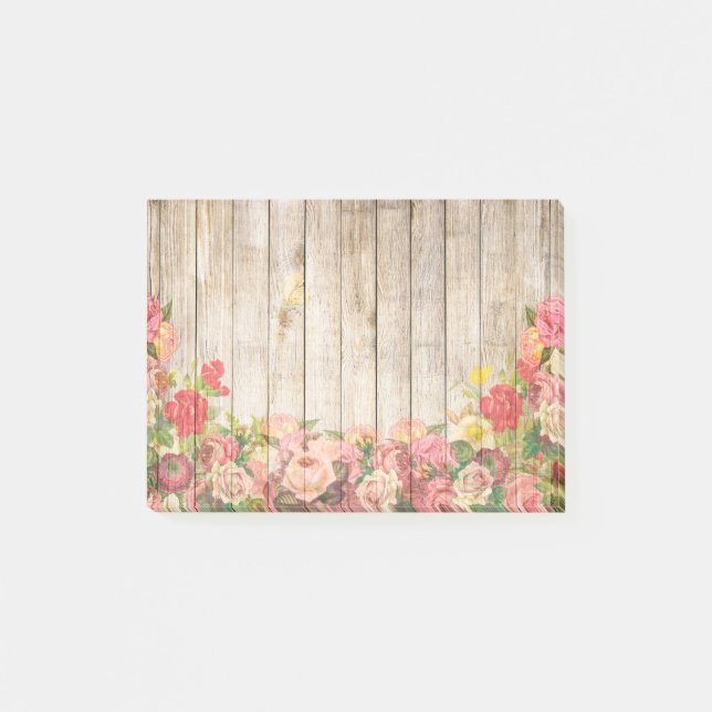 Vintage Rustic Romantic Ro Wood Post-it Block (Framsida)