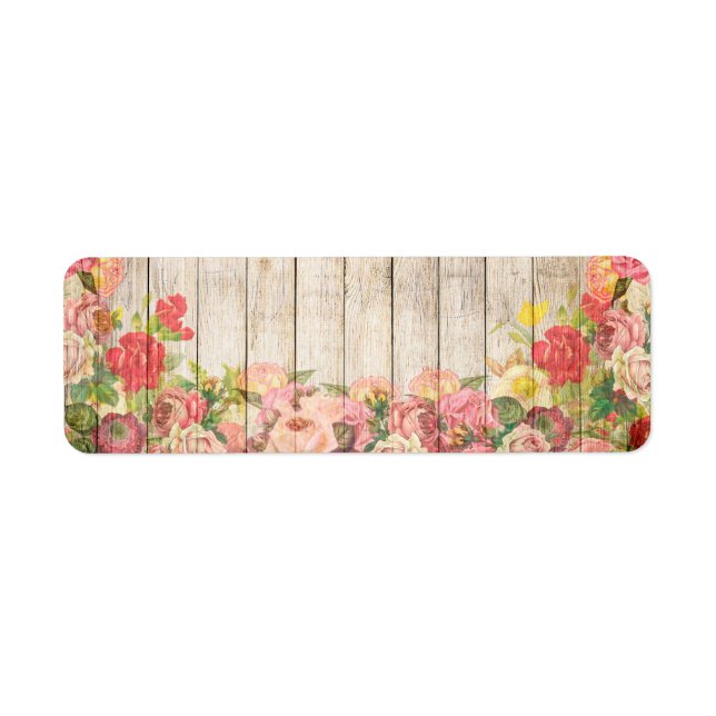 Vintage Rustic Romantic Ro Wood Returadress Etikett (Framsidan)