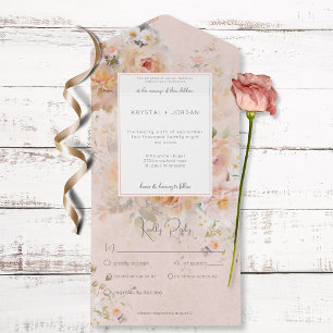 Vintage Rustic Rosa Blommigt Ram Middag