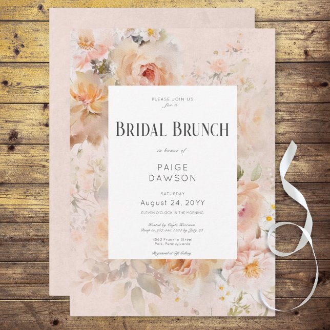 Vintage Rustic Rosa Blommigt Ram Möhippa Brunch Inbjudningar (Vintage Rustic Pink Floral Frame Bridal Brunch Invitation)