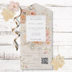 Vintage Rustic Rosa Blommigt Ram QR-kod
