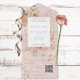 Vintage Rustic Rosa Blommigt Ram QR-kod