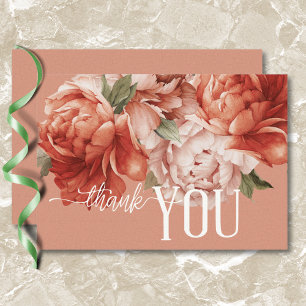 Vintage Rustic Rust & Peach Peonies Bröllop Tack Kort