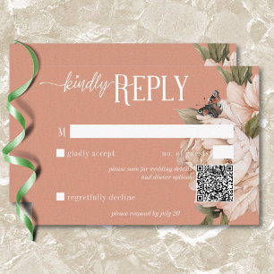 Vintage Rustic Rust & Peach Peonies QR-kod OSA Kort