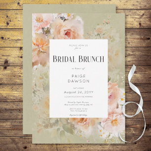 Vintage Rustic Sage Blommigt Ram Möhippa Brunch Inbjudningar