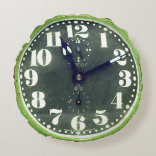 Vintage Rustic Shabby-Grönt klocka gammal retro-ti Rund Kudde