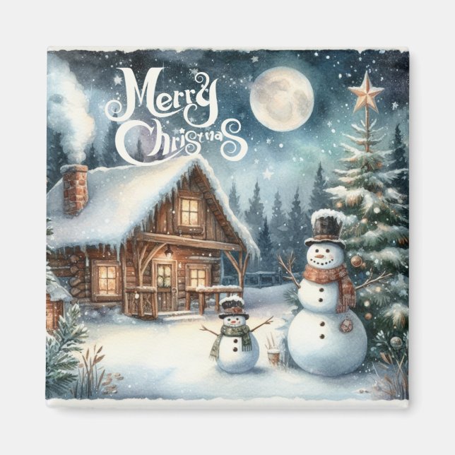 Vintage/Rustic/Snögubbe/jul Magnet (Framsidan)