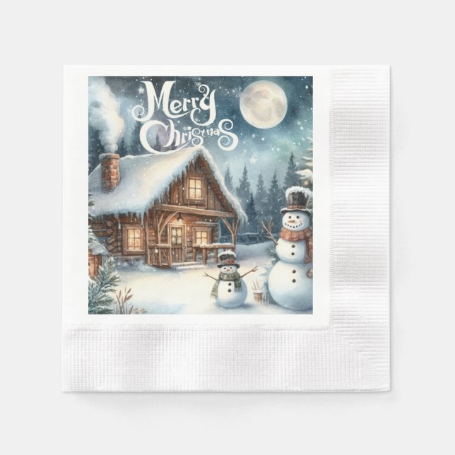 Vintage/Rustic/Snögubbe/jul Pappersservett (Framsidan)