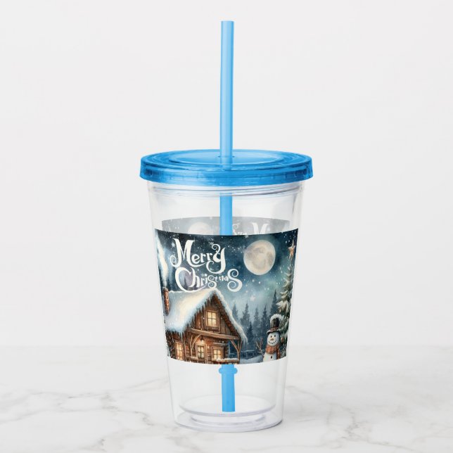 Vintage/Rustic/Snögubbe/jul Take Away Mugg (Framsida)