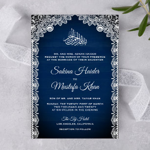 Vintage Rustic Snöre Navy Blue Islamic Bröllop Inbjudningar
